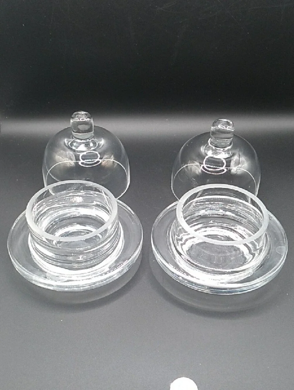 Vintage Clear Glass Mini Dome Butter Dish Set Of 2 (B9)